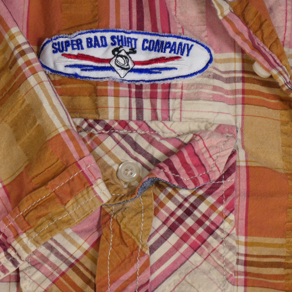 SBS Super Bad Shirt Button Up Mens XL Top Mustard Seersucker Flap Pockets Top - Picture 4 of 12